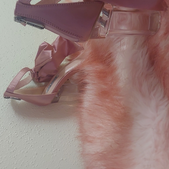 Brand New Mauve Pink Satin Rhinestone Ankle Strap Clear Heels - Picture 5 of 11